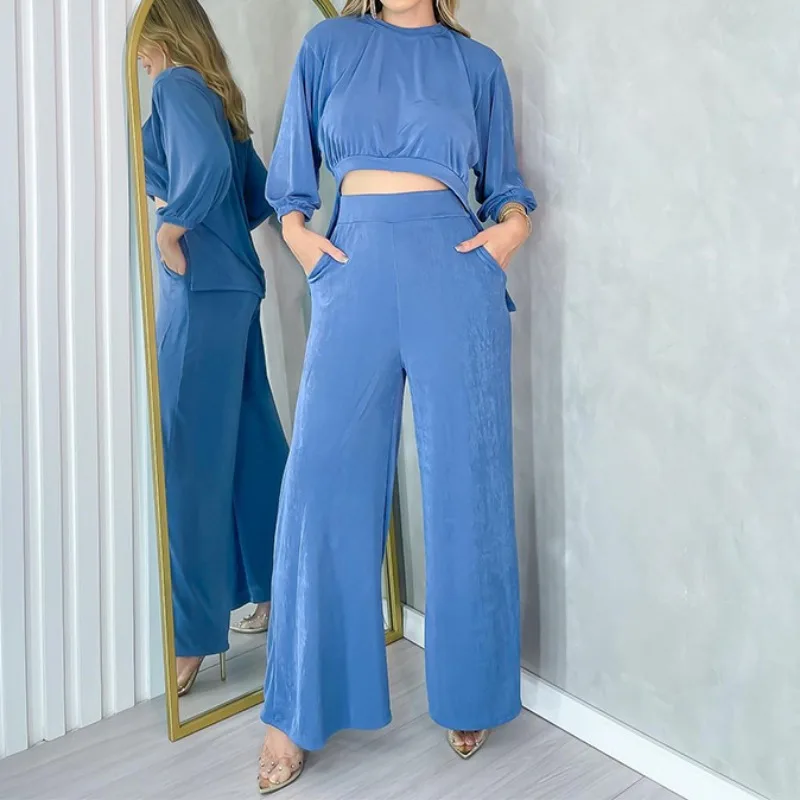 Women's New Fresh Sweet Loose Round Neck Long Sleeved T-shirt & Wide Leg Long Pants Set Women Casual Trousers Two Piece Outfits
Women's New Fresh Sweet Loose Round Neck Long Sleeved T-shirt & Wide Leg Long Pants Set Women Casual Trousers Two Piece Outfits