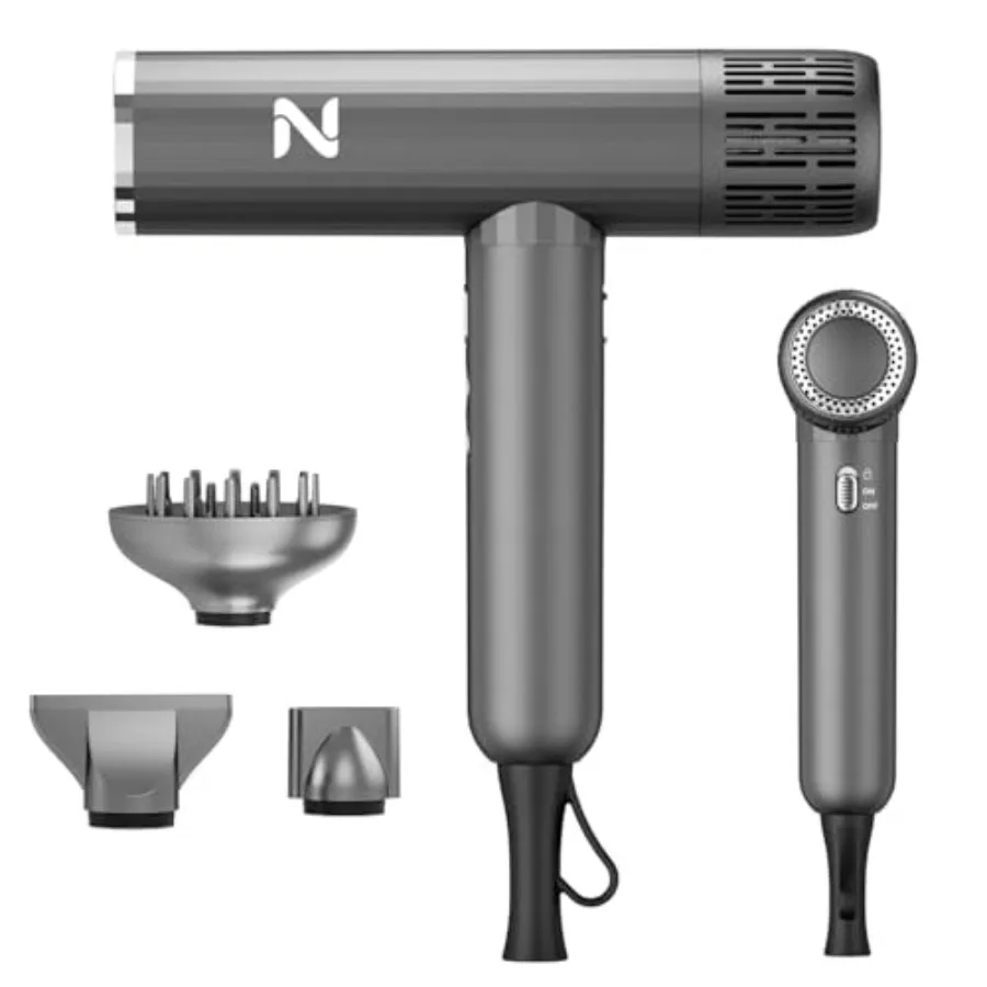 Professional hair dryer for curly hair: ionic, 1600W, 110000RPM, gray, lightweight, low noise, fast drying, lock function, incl
Professional hair dryer for curly hair: ionic, 1600W, 110000RPM, gray, lightweight, low noise, fast drying, lock function, incl