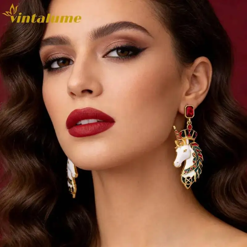 Vintage Unicorn Enamel Drop Earrings Gold Plated Red Crystal Statement Party Jewelry Vintalume
Vintage Unicorn Enamel Drop Earrings Gold Plated Red Crystal Statement Party Jewelry Vintalume