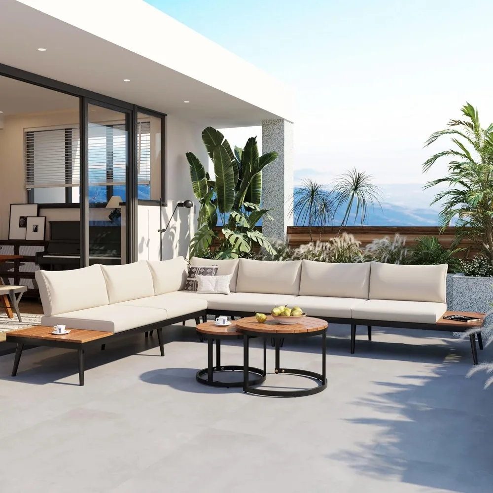 Modern Outdoor Sectional Sofa Set with Round Nesting Coffee Tables and Cushions,6-Piece Patio Furniture Set for Porch,Garden,
Modern Outdoor Sectional Sofa Set with Round Nesting Coffee Tables and Cushions,6-Piece Patio Furniture Set for Porch,Garden,