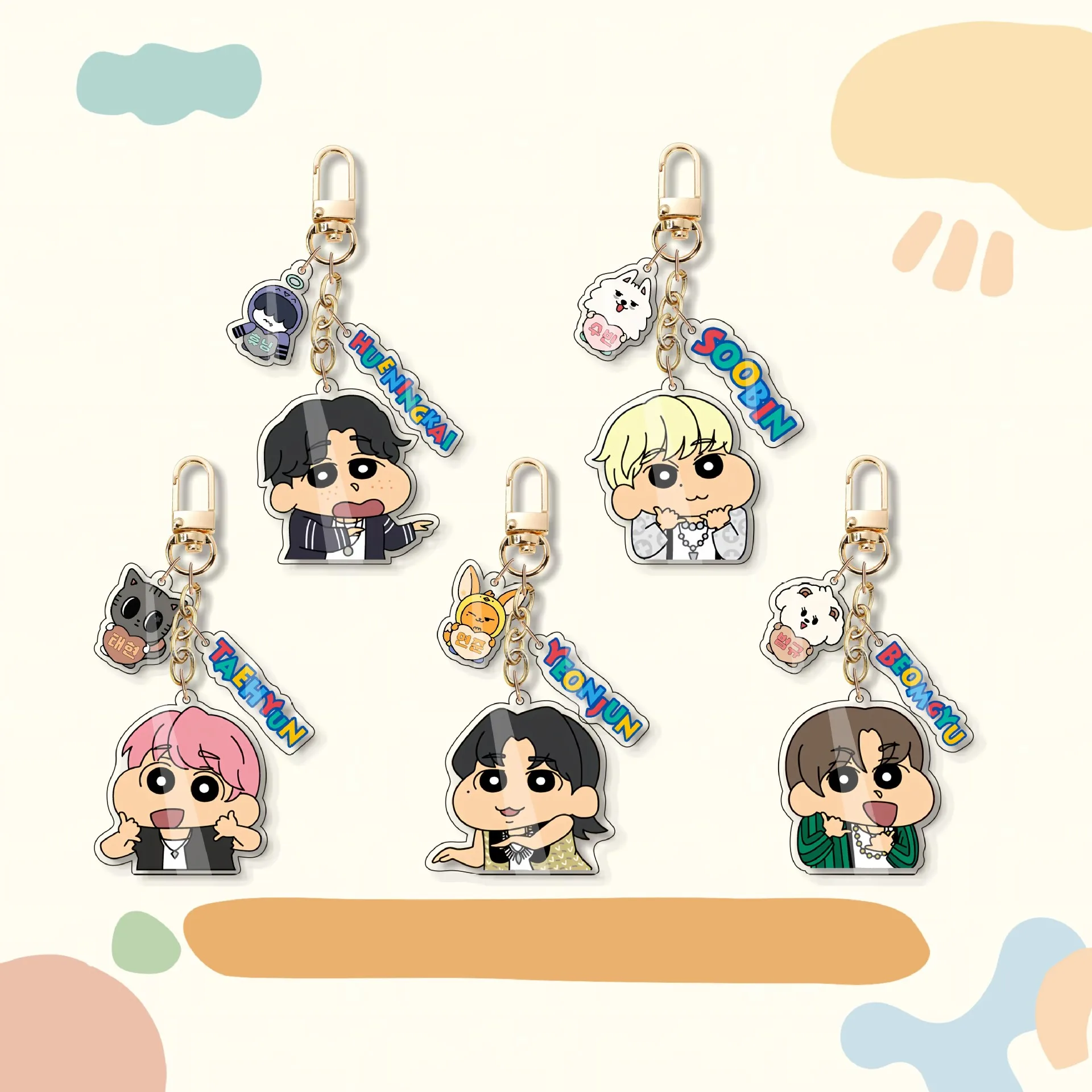 3Pcs/set Kpop TAEHYUN Cartoon Keychain Cute Keyring Car Key Golden Pendant Soobin BEOMGYU YEONJUN HUENINGKAI Fans Accessories
3Pcs/set Kpop TAEHYUN Cartoon Keychain Cute Keyring Car Key Golden Pendant Soobin BEOMGYU YEONJUN HUENINGKAI Fans Accessories
