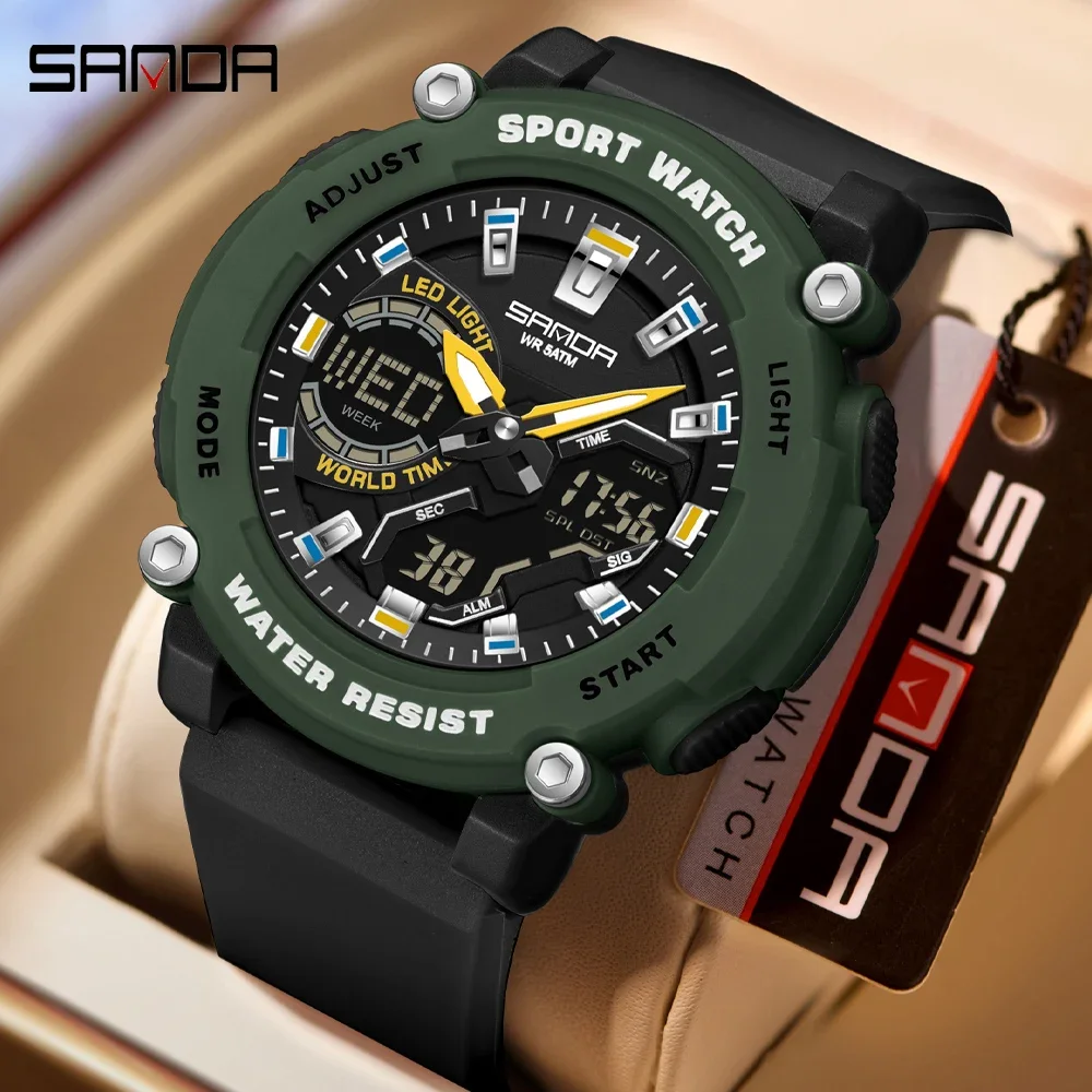 SANDA Casual Army Mens Watches 50M Waterproof Military Digital Dual Time LED Quartz Sports Man Wristwatches Clock
SANDA Casual Army Mens Watches 50M Waterproof Military Digital Dual Time LED Quartz Sports Man Wristwatches Clock