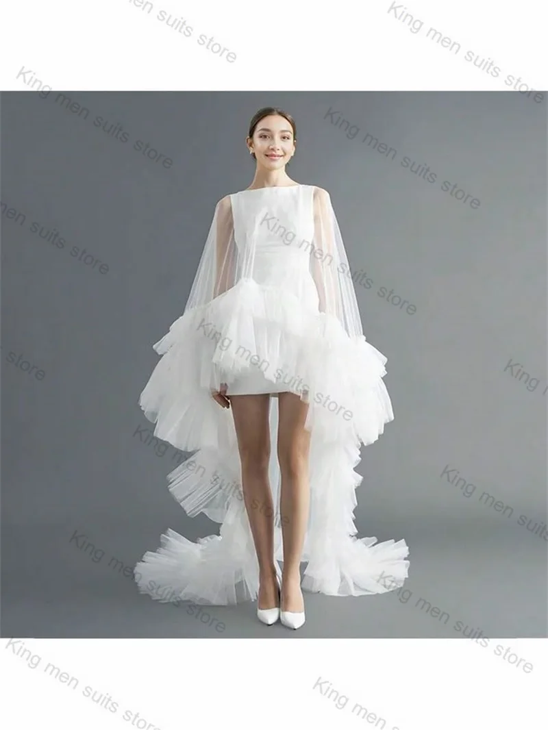 White Hi-Lo Women Prom Dress Tiered Tulle Sweep Train Customized Formal Office Lady Jacket Wedding Tuxedos Bridal Gown Robes
White Hi-Lo Women Prom Dress Tiered Tulle Sweep Train Customized Formal Office Lady Jacket Wedding Tuxedos Bridal Gown Robes