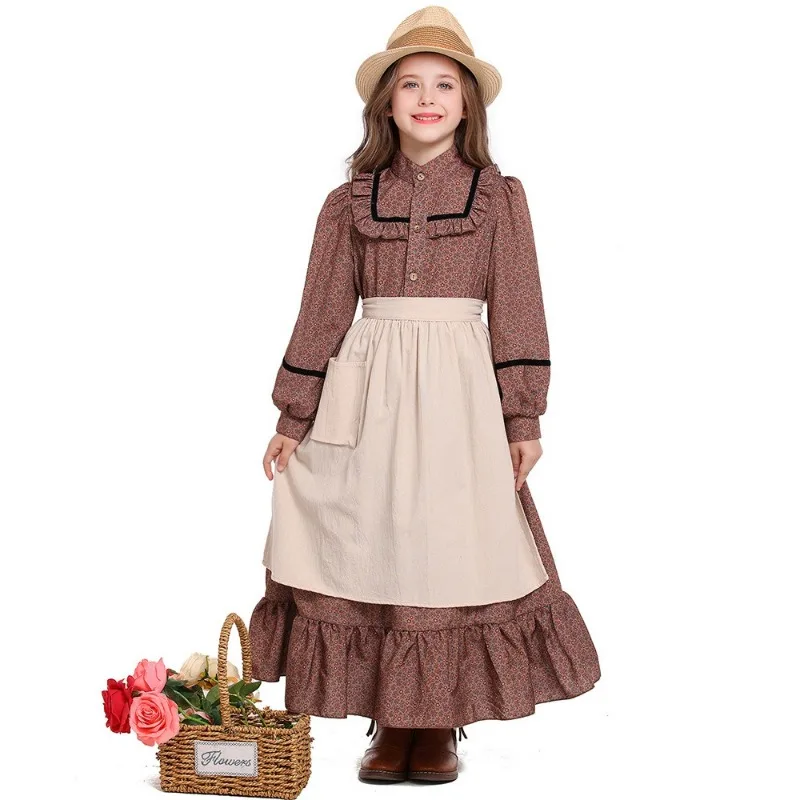Brown Floral apron Colonial Girl Victorian Medieval Vintage Long Dress For Children's Day Carnival Purim Pioneer Girl Costume
Brown Floral apron Colonial Girl Victorian Medieval Vintage Long Dress For Children's Day Carnival Purim Pioneer Girl Costume