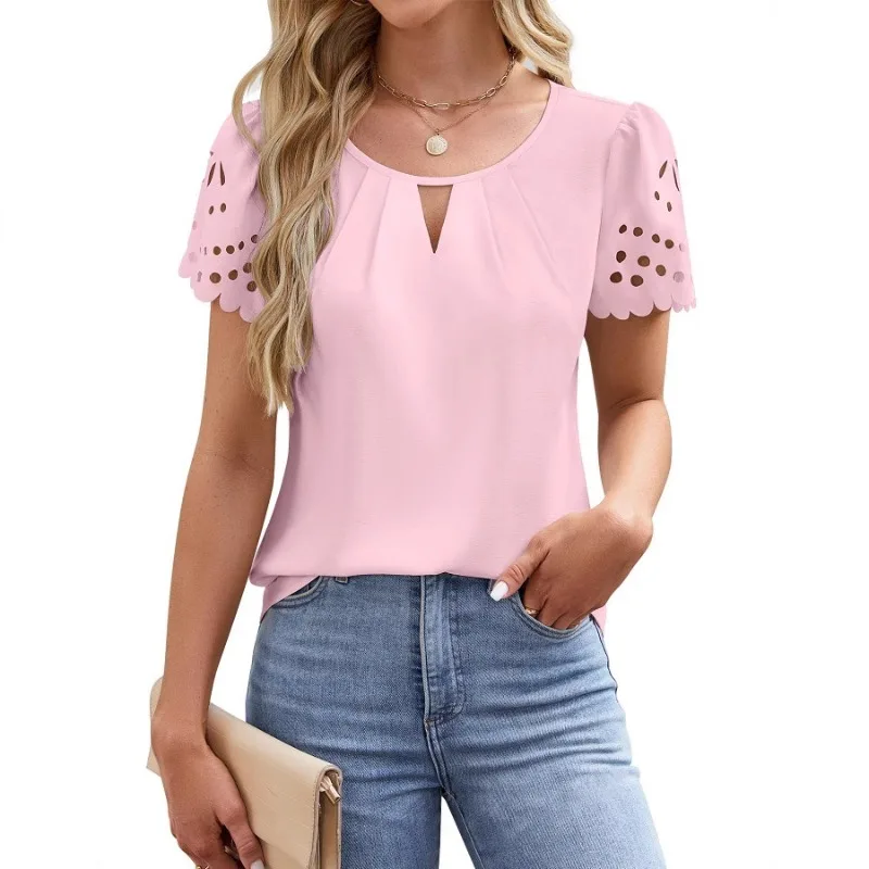 New 2025 Women's Summer Casual Fashion V-neck Hollowed Out Round Neck Lace Short Sleeved Chiffon Shirt
New 2025 Women's Summer Casual Fashion V-neck Hollowed Out Round Neck Lace Short Sleeved Chiffon Shirt