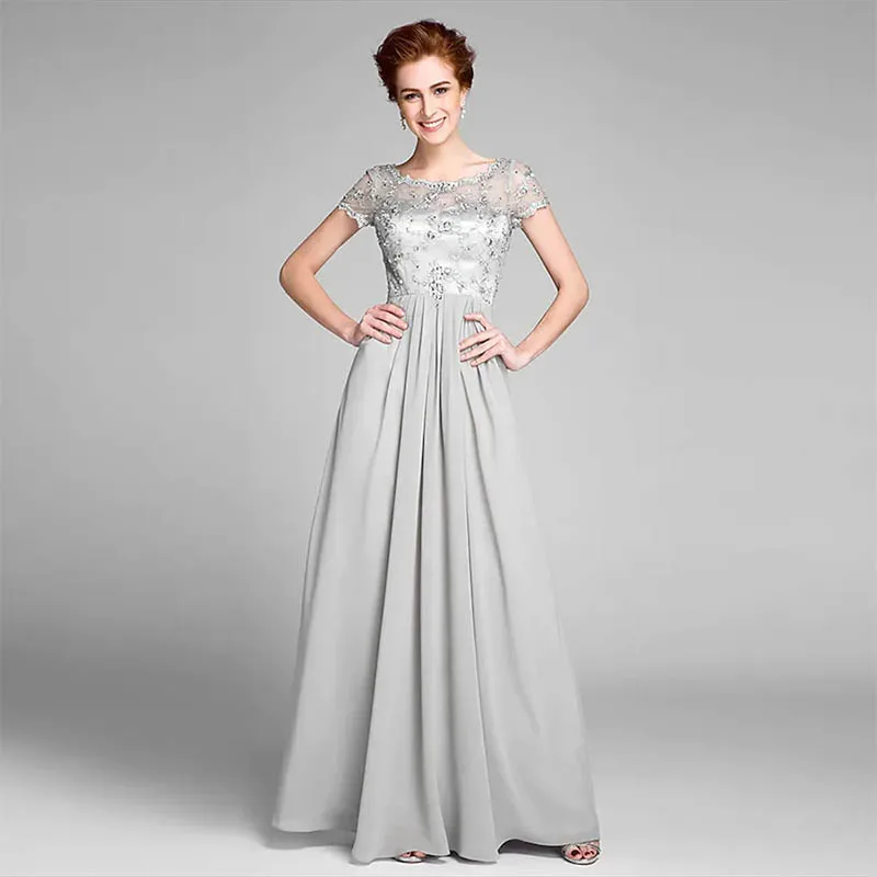 Graceful Sheath Chiffon Mother of the Bride Dress Open Back Scoop Neck Floor Length Beaded Lace Short Sleeve Wedding Party Gown
Graceful Sheath Chiffon Mother of the Bride Dress Open Back Scoop Neck Floor Length Beaded Lace Short Sleeve Wedding Party Gown