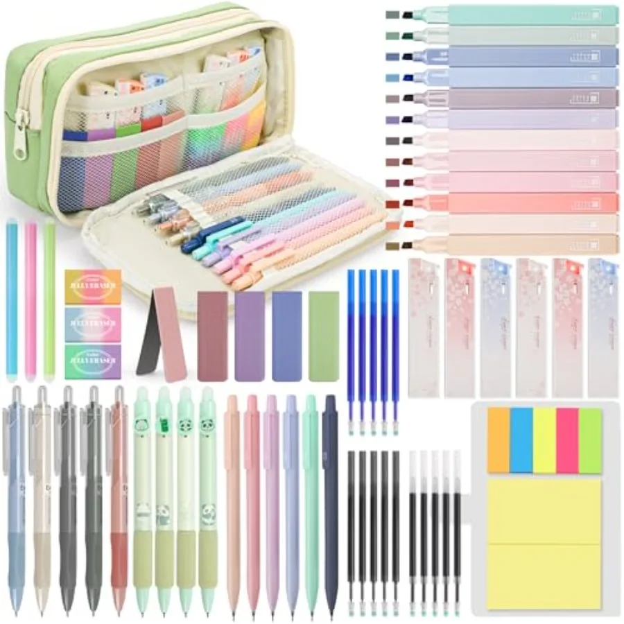 61 PCS Aesthetic School Supplies with Cute Pencil Case, Pastel No Bleed Highlighters, Gel and Erasable Pens, Mechanical Pencils
61 PCS Aesthetic School Supplies with Cute Pencil Case, Pastel No Bleed Highlighters, Gel and Erasable Pens, Mechanical Pencils