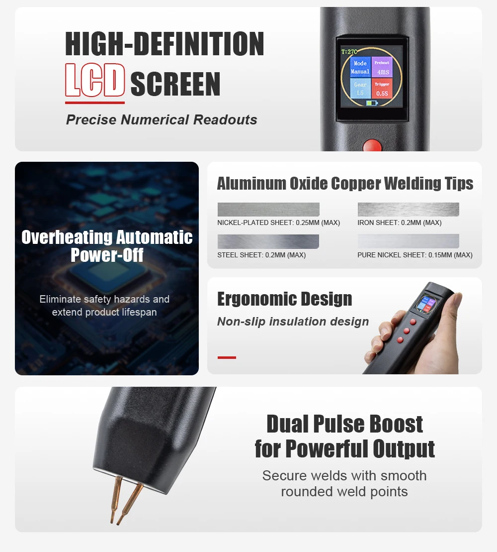 Ручной аппарат для точечной сварки с цветным экраном, ручной/автоматический двухрежимный аппарат для сварки никелевых полосок с аккумулятором 18650.
Ручной аппарат для точечной сварки с цветным экраном, ручной/автоматический двухрежимный аппарат для сварки никелевых полосок с аккумулятором 18650.