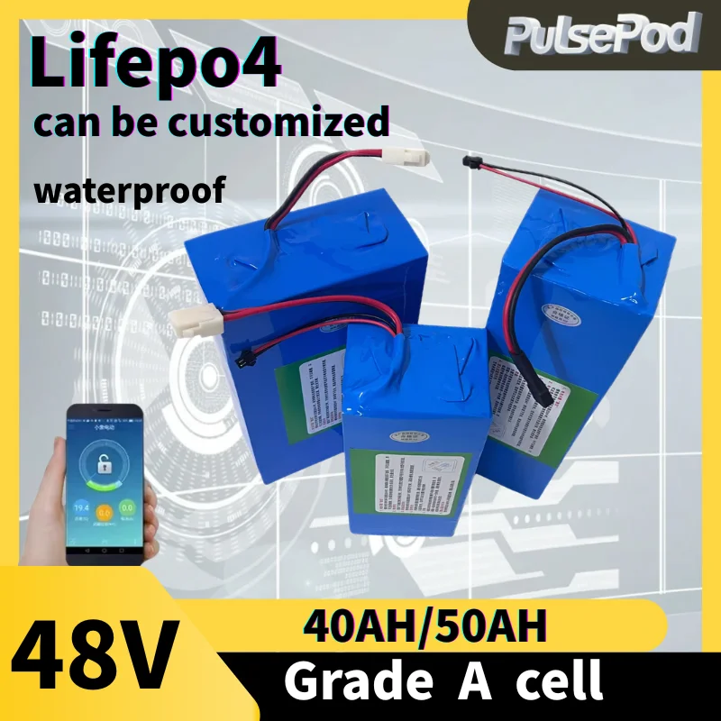 PulsePod48V 50Ah Lifepo4 48v 40AH lithium battery Bluetooth BMS APP 16S for 2000w Scooter bike tricycle boat go cart +5A charger
PulsePod48V 50Ah Lifepo4 48v 40AH lithium battery Bluetooth BMS APP 16S for 2000w Scooter bike tricycle boat go cart +5A charger