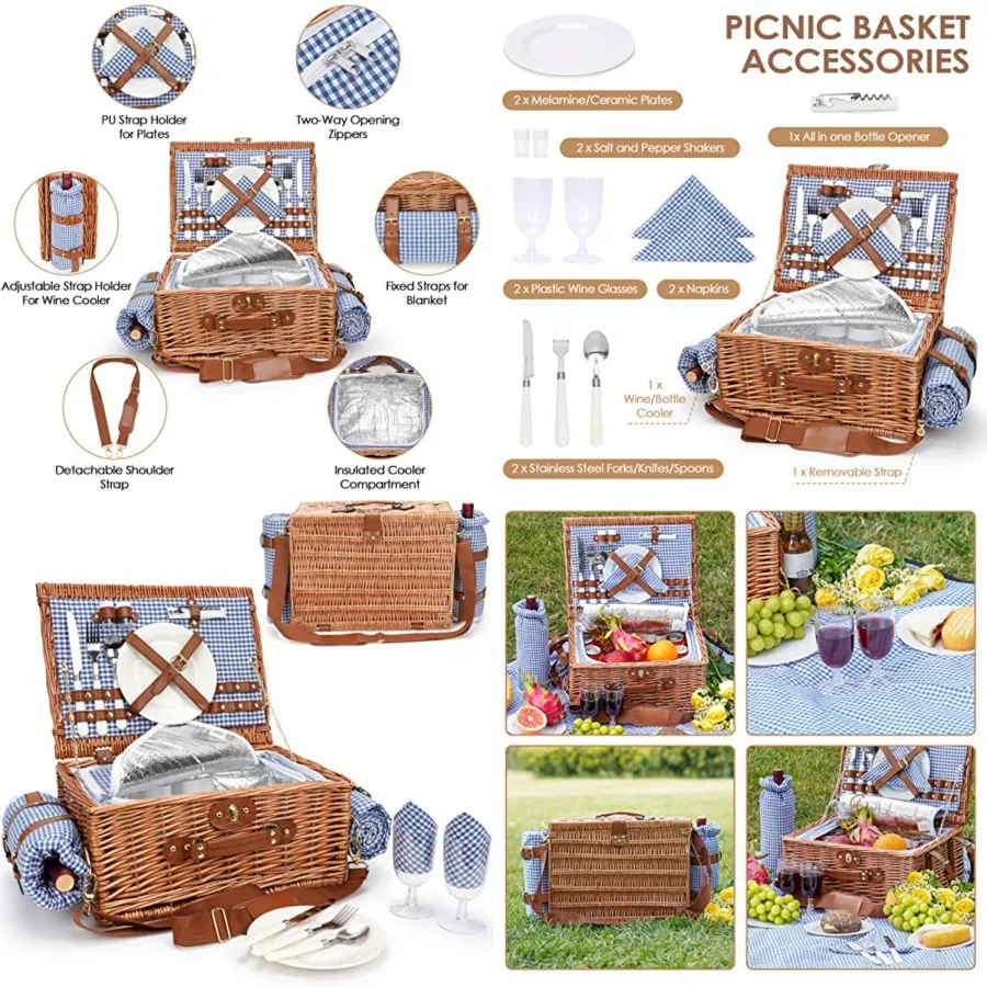 Picnic Baskets for 2, Picnic Basket with Waterproof Blanket, Picnic Basket Set with Washable Beach Mat and Large Insulated Cool
Picnic Baskets for 2, Picnic Basket with Waterproof Blanket, Picnic Basket Set with Washable Beach Mat and Large Insulated Cool