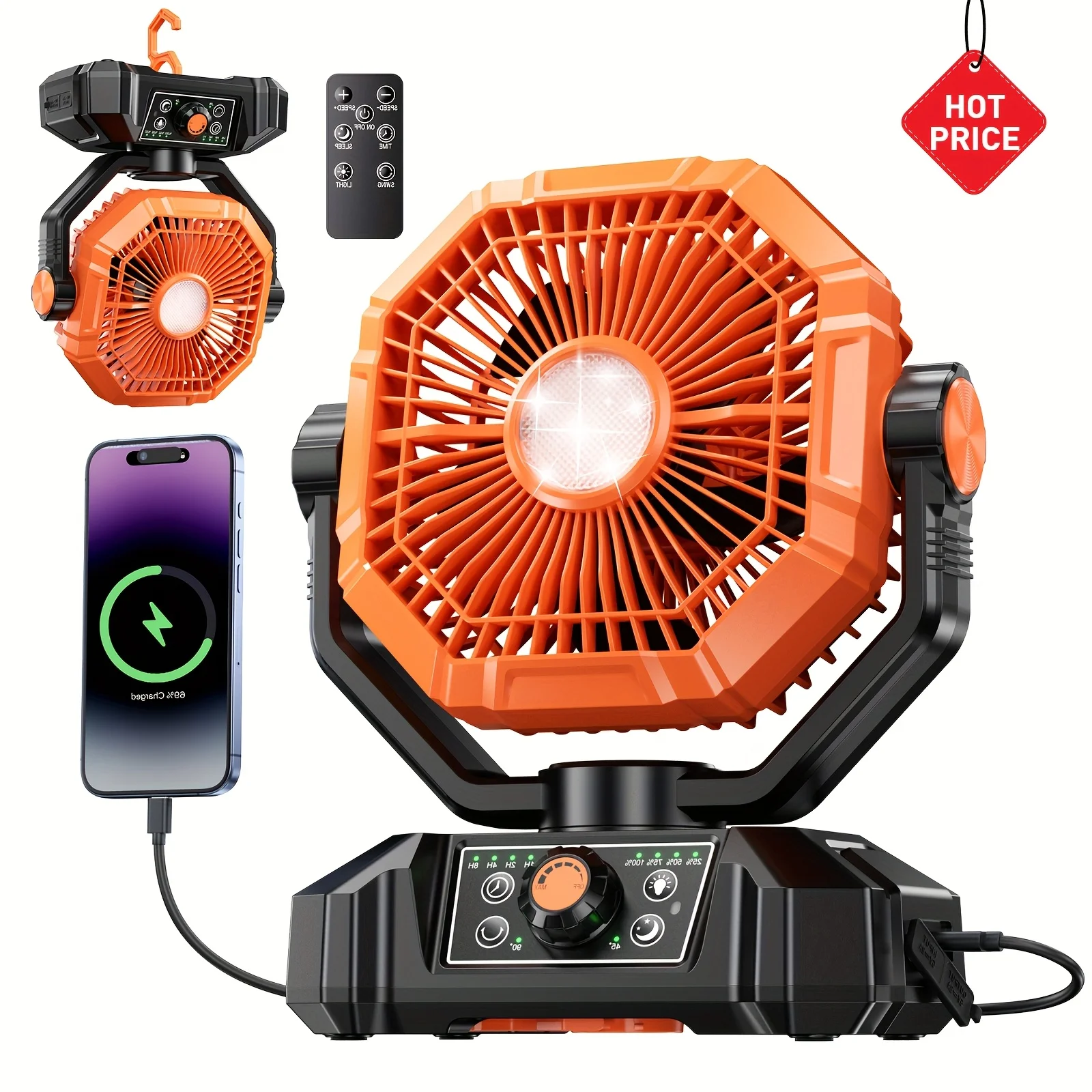 20000mAh Portable Camping Fan with LED Lantern, 7-Inch Rechargeable Battery Operated Fan, Remote Control, 8 Adjustable Speeds, R
20000mAh Portable Camping Fan with LED Lantern, 7-Inch Rechargeable Battery Operated Fan, Remote Control, 8 Adjustable Speeds, R