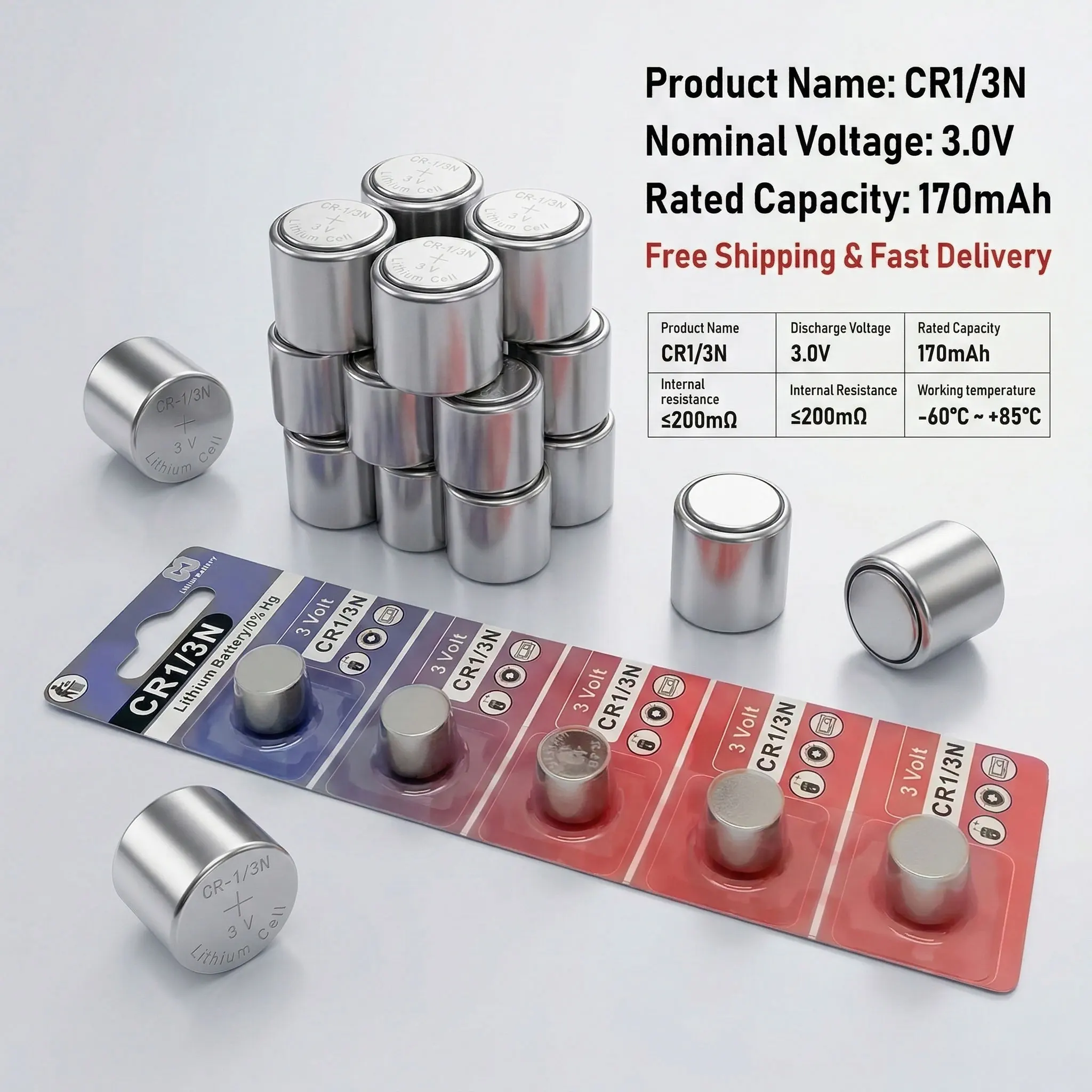 3V 170mAh CR1/3N Lithium Battery Compatible with DL-1/3N CR-1/3N CR13N for Camera Laser Sight Dog Training Collar
3V 170mAh CR1/3N Lithium Battery Compatible with DL-1/3N CR-1/3N CR13N for Camera Laser Sight Dog Training Collar
