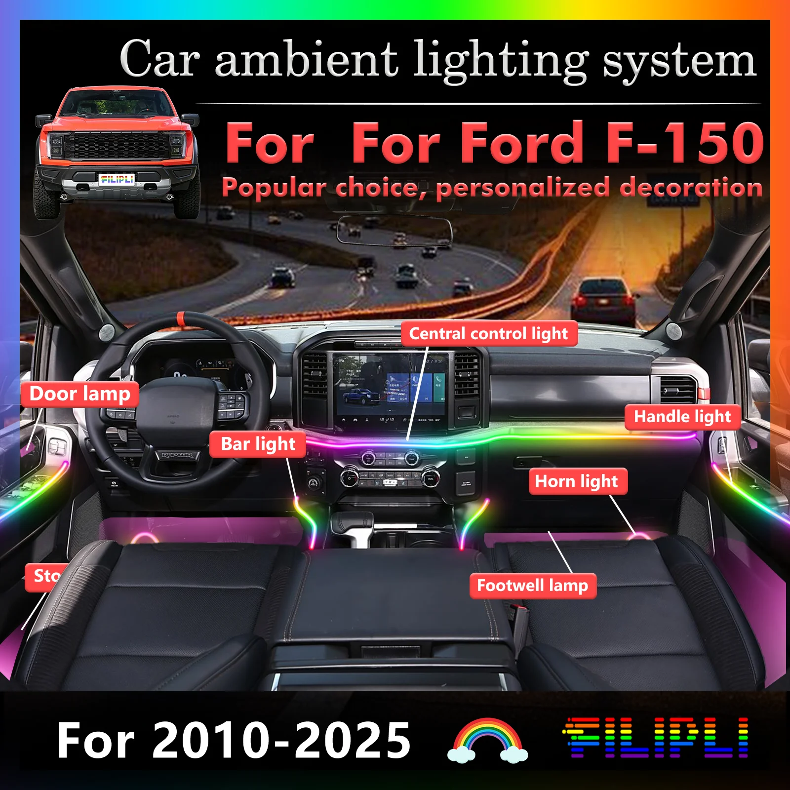 For Ford F-150 Rainbow Acrylic Strip Car Interior Mood Lighting RGB 64 Colors LED Smart Remote Control
For Ford F-150 Rainbow Acrylic Strip Car Interior Mood Lighting RGB 64 Colors LED Smart Remote Control