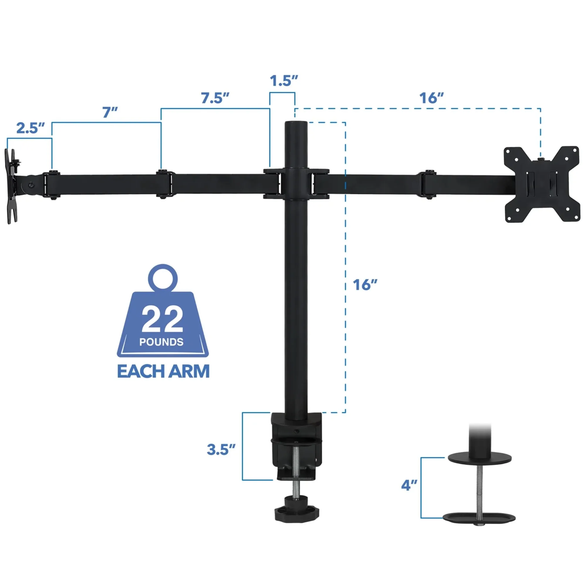 Adjustable Height Dual Desk Full-Motion Monitor Mount
Adjustable Height Dual Desk Full-Motion Monitor Mount