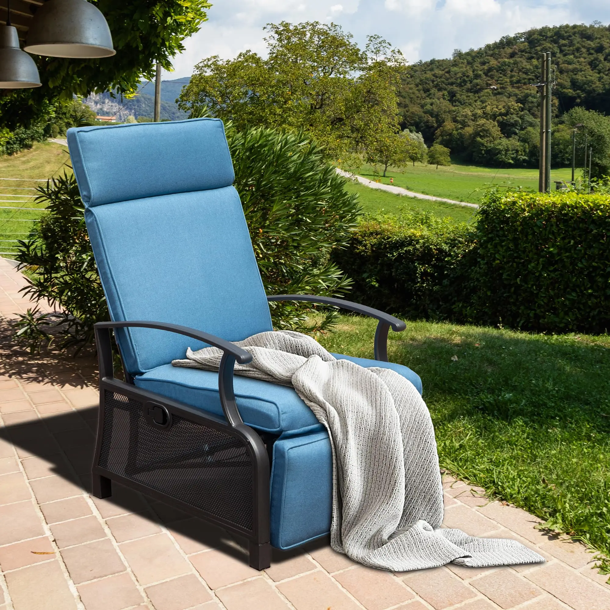 Outdoor Patio Recliner Chair With Flip Table Push Back Adjustable Angle Removable Cushions Metal Lounge Chair
Outdoor Patio Recliner Chair With Flip Table Push Back Adjustable Angle Removable Cushions Metal Lounge Chair