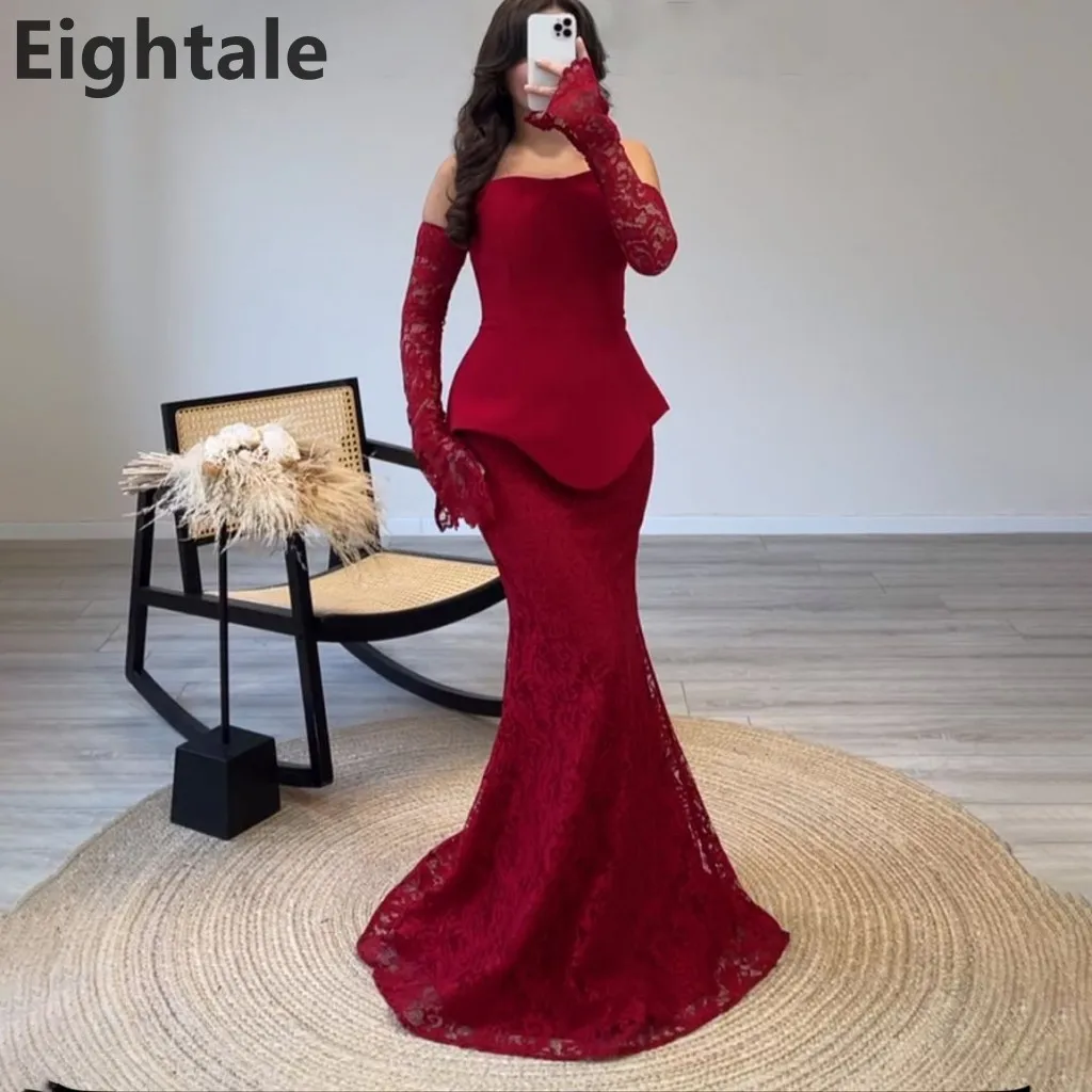 Eightale 2025 Red Mermaid Satin Lace Evening Dress Wedding Party Long Sleeve Prom Dress Saudi Arabic Party Gown Customized
Eightale 2025 Red Mermaid Satin Lace Evening Dress Wedding Party Long Sleeve Prom Dress Saudi Arabic Party Gown Customized