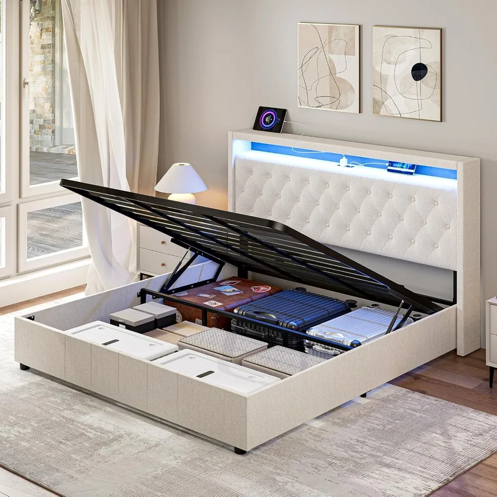 King Size Bed Frame, Heavy Duty King Platform BedFrame with Headboard, Hydraulic Storage/LED Lights/Charging Station
King Size Bed Frame, Heavy Duty King Platform BedFrame with Headboard, Hydraulic Storage/LED Lights/Charging Station