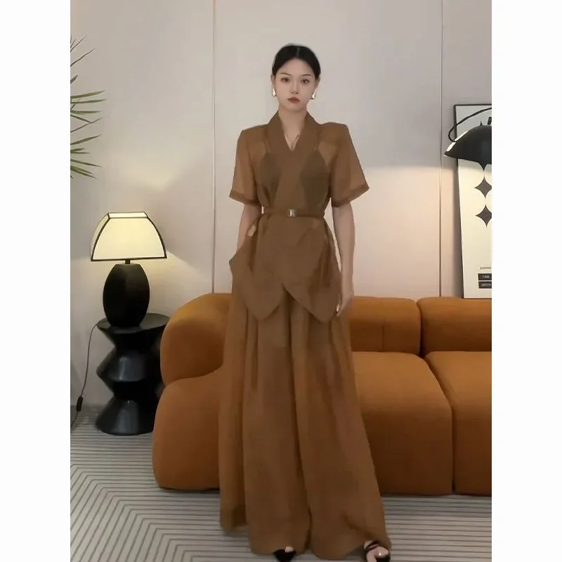 Women Luxury Elegant Two Piece Suit Summer Thin Wrap Shirt High Waist Loose Wide Leg Pants Outfit
Women Luxury Elegant Two Piece Suit Summer Thin Wrap Shirt High Waist Loose Wide Leg Pants Outfit