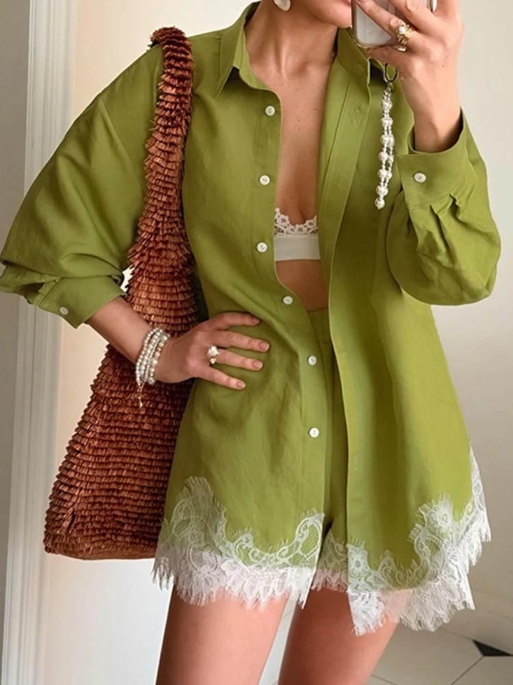 Cotton Shorts Shirts Set Women Loose Lace Patchwork Elastic Waist Solid Set Female Beach Vacation Oversize Outfits New in
Cotton Shorts Shirts Set Women Loose Lace Patchwork Elastic Waist Solid Set Female Beach Vacation Oversize Outfits New in