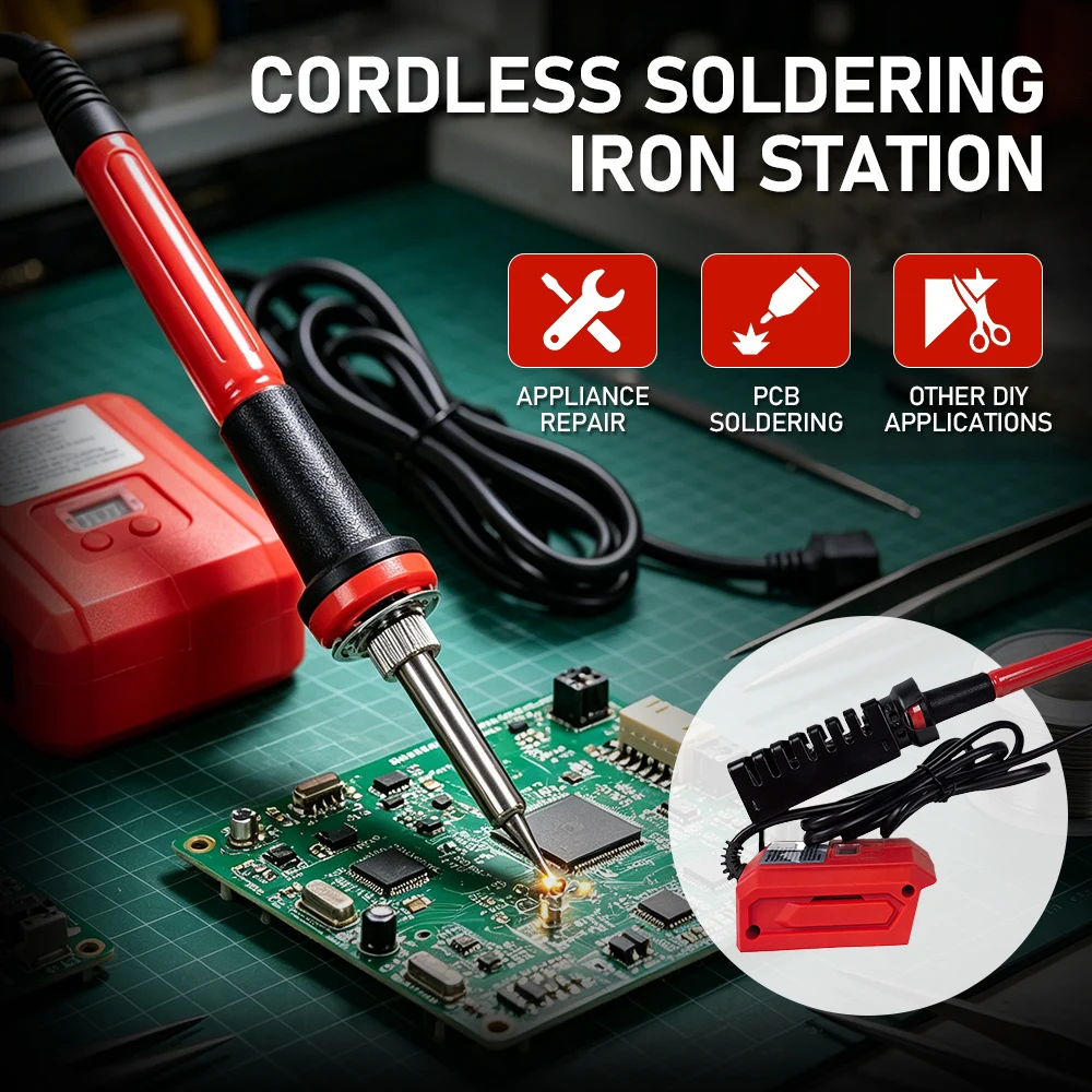 Cordless Soldering Iron Station Fast Heating Temperature Adjustable Electric Soldering Iron for PCB Soldering Appliance Repair
Cordless Soldering Iron Station Fast Heating Temperature Adjustable Electric Soldering Iron for PCB Soldering Appliance Repair