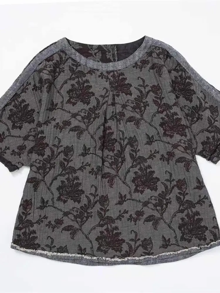 PengPengHome 02 Cotton Retro Patchwork Floral Weaving Top Soil Layering Summer Casual Women's irt round Ne ort Sve
PengPengHome 02 Cotton Retro Patchwork Floral Weaving Top Soil Layering Summer Casual Women's irt round Ne ort Sve