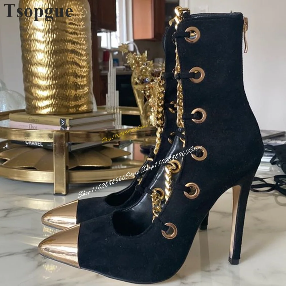 Stylish Black And Gold Metal Chain Shallow Pumps Thin High Heel Women Shoes Back Zipper Pointed Toe 2024 Zapatos Para Mujere
Stylish Black And Gold Metal Chain Shallow Pumps Thin High Heel Women Shoes Back Zipper Pointed Toe 2024 Zapatos Para Mujere