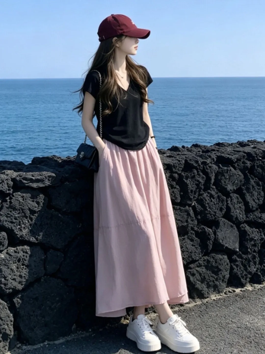 Vacation Style V-Neck Top And Skirt Set Beautiful Unique Summer Outfit Comfortable Short Sleeve T-Shirt And Long Skirt Combo
Vacation Style V-Neck Top And Skirt Set Beautiful Unique Summer Outfit Comfortable Short Sleeve T-Shirt And Long Skirt Combo
