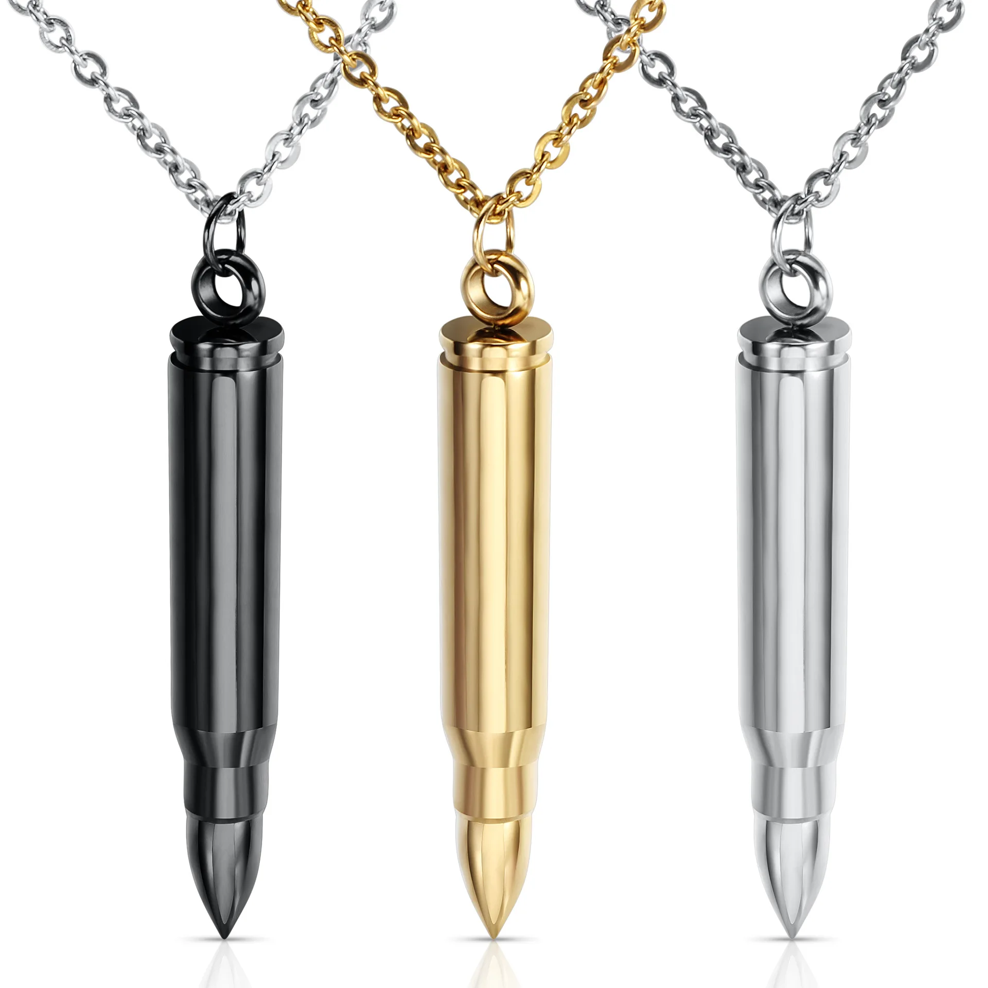 Hot Selling Openable Empty Bullet Men Jewelry Veterans Memorial Stainless Steel Bullet Pendant Necklaces
Hot Selling Openable Empty Bullet Men Jewelry Veterans Memorial Stainless Steel Bullet Pendant Necklaces