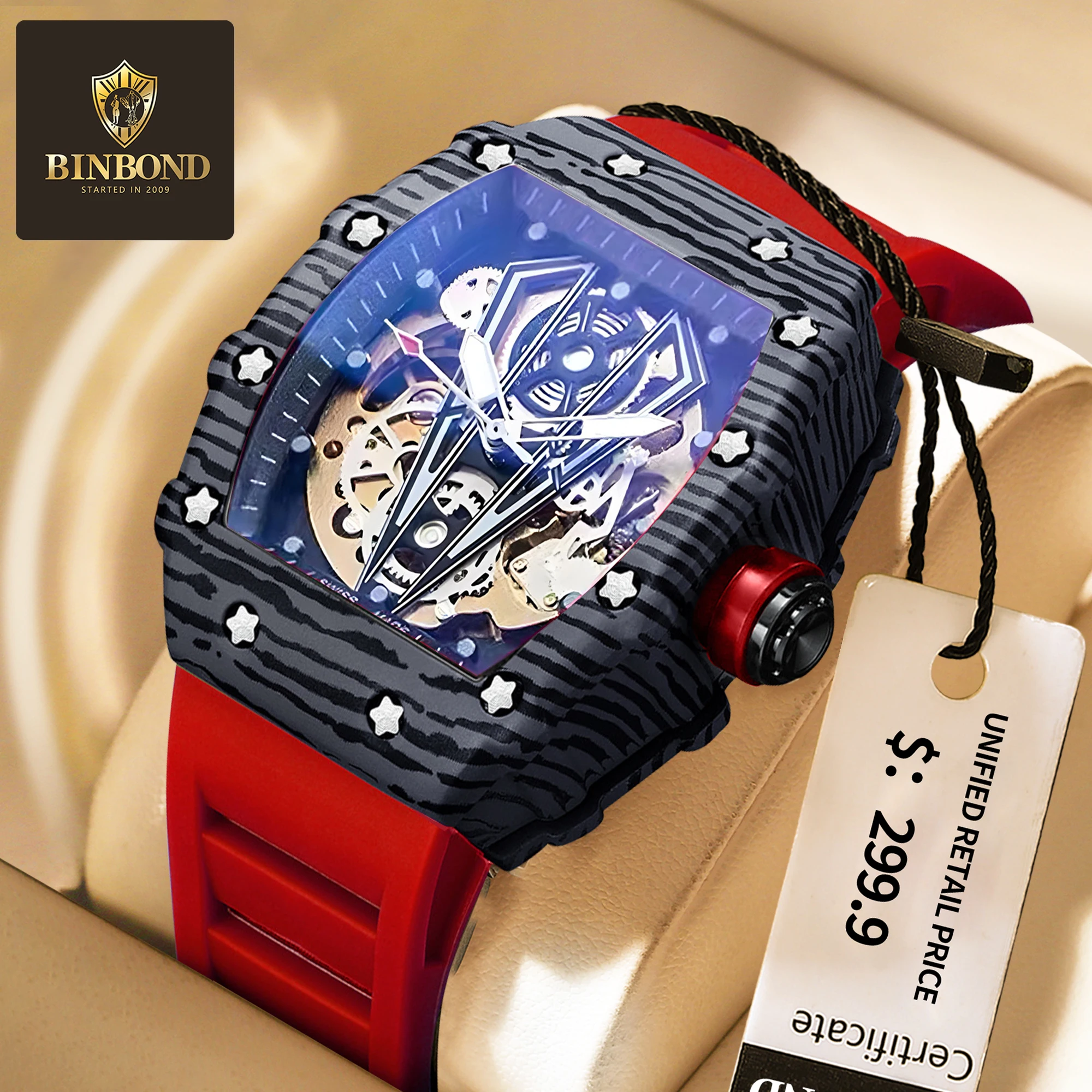 BINBOND brand men's fashionable and luxurious multifunctional night light waterproof sports timing mechanical hollow watch
BINBOND brand men's fashionable and luxurious multifunctional night light waterproof sports timing mechanical hollow watch