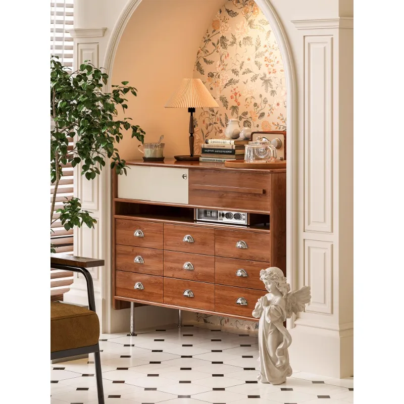 Simple solid wood chest design sense living room bedroom locker retro style home multi-side cabinet drawer
Simple solid wood chest design sense living room bedroom locker retro style home multi-side cabinet drawer