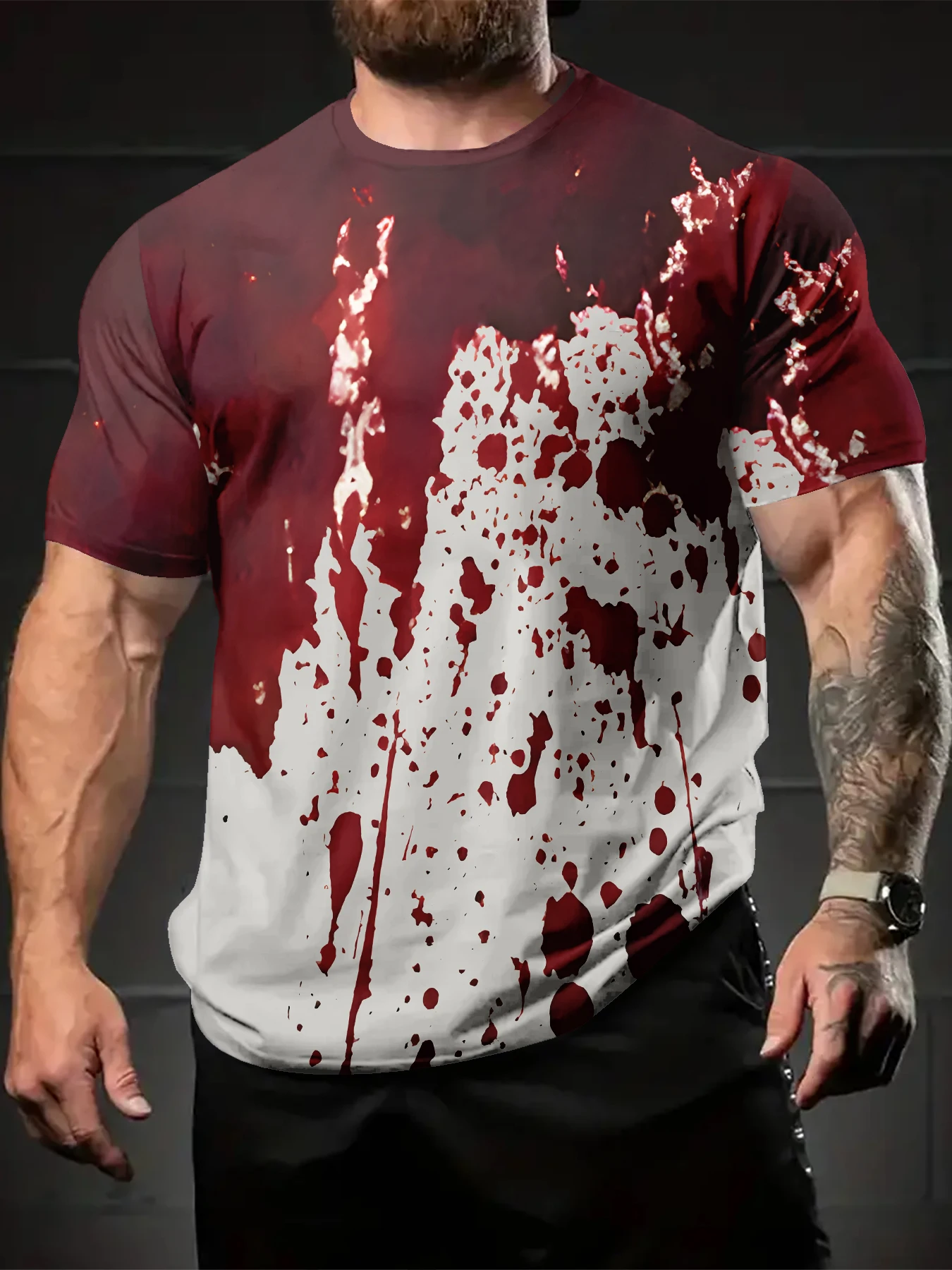 Men'S 3D Digital Print Blood Splatter Graphic T-Shirt Red Bloodstain Design Oversized Men's Clothing Halloween Christmas Costume
Men'S 3D Digital Print Blood Splatter Graphic T-Shirt Red Bloodstain Design Oversized Men's Clothing Halloween Christmas Costume