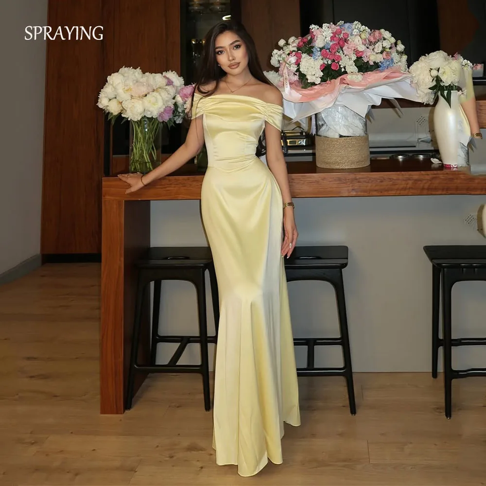 SPRAYING Elegant Yellow Satin Evening Dress Off Shoulder Dubai Arab Party Dress Mermaid Long Formal Occasion Dress Customized
SPRAYING Elegant Yellow Satin Evening Dress Off Shoulder Dubai Arab Party Dress Mermaid Long Formal Occasion Dress Customized