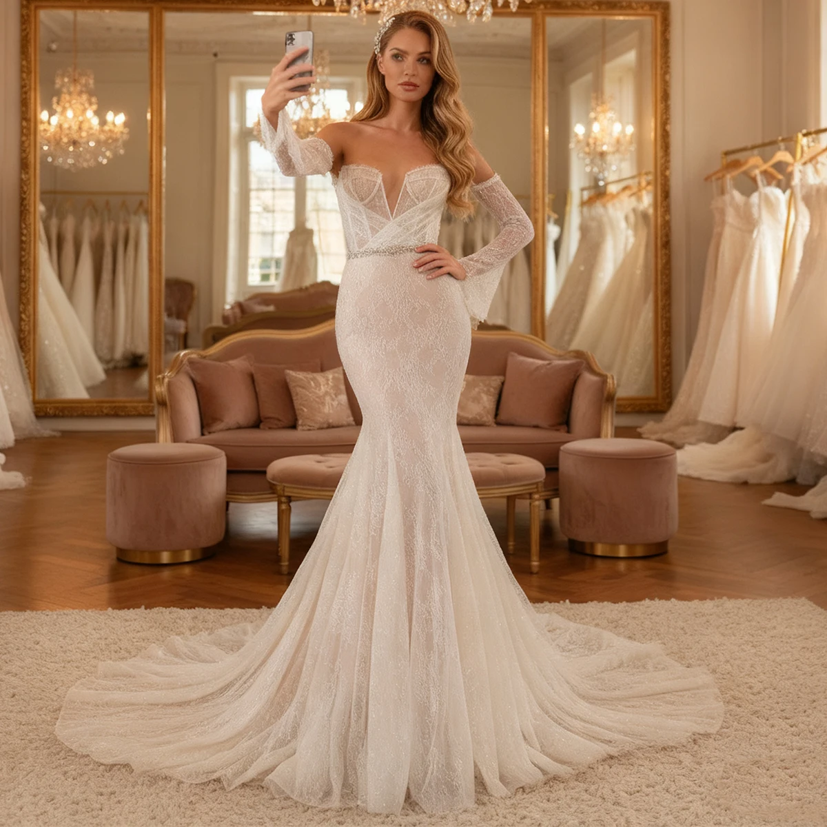 Elegant Strapless Lace Wedding Dresses For Women Long Sleeve Sheath Mermaid Bridal Party Gown For Bride Vestidos Novia
Elegant Strapless Lace Wedding Dresses For Women Long Sleeve Sheath Mermaid Bridal Party Gown For Bride Vestidos Novia