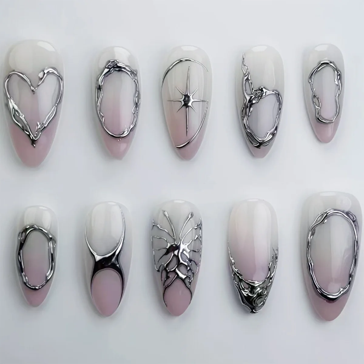 24pcs 3D Cool Starburst Fake Nail Heart Graffiti Press on Nail Short Almond Full Coverage Nail Tips for Women&Girl Daliy Wear
24pcs 3D Cool Starburst Fake Nail Heart Graffiti Press on Nail Short Almond Full Coverage Nail Tips for Women&Girl Daliy Wear