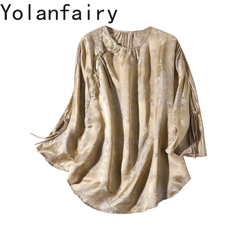 YOLANFAIRY, рубашки из 100% натурального шелка тутового шелка для женщин, летние элитные элегантные женские топы, блузки, жаккардовые женские рубашки, Ropa Mujer 
YOLANFAIRY, рубашки из 100% натурального шелка тутового шелка для женщин, летние элитные элегантные женские топы, блузки, жаккардовые женские рубашки, Ropa Mujer