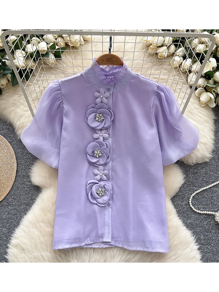 Women's Summer Shirt French Court Retro Diamond Inlaid Three-dimensional Flower Bubble Sleeve Shirt Versatile Mesh Top BL170
Women's Summer Shirt French Court Retro Diamond Inlaid Three-dimensional Flower Bubble Sleeve Shirt Versatile Mesh Top BL170