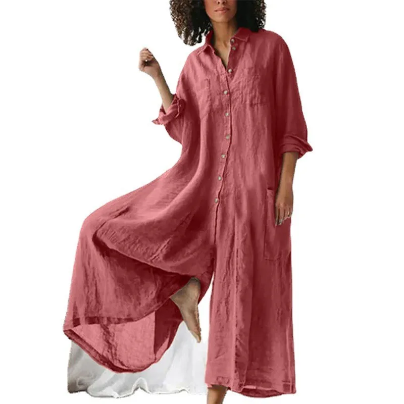 Elegant Jumpsuit Button Front Oversized Cropped Sleeve Jumpsuits Maxi Length Wide Leg Romper Linen Look Loose Fit Long Romper
Elegant Jumpsuit Button Front Oversized Cropped Sleeve Jumpsuits Maxi Length Wide Leg Romper Linen Look Loose Fit Long Romper