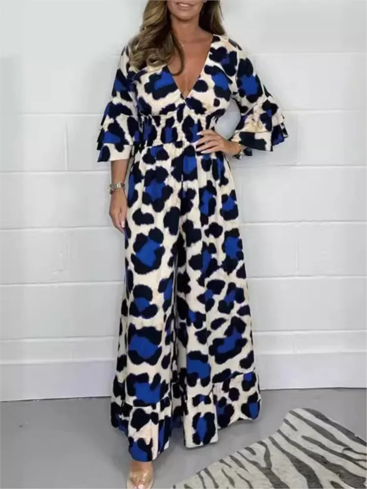 Women Wide-leg Jumpsuit Leopard Print Wide Leg Jumpsuit for Women Stylish V Neck Mid Sleeve Ruffle Patchwork Design for Commute
Women Wide-leg Jumpsuit Leopard Print Wide Leg Jumpsuit for Women Stylish V Neck Mid Sleeve Ruffle Patchwork Design for Commute