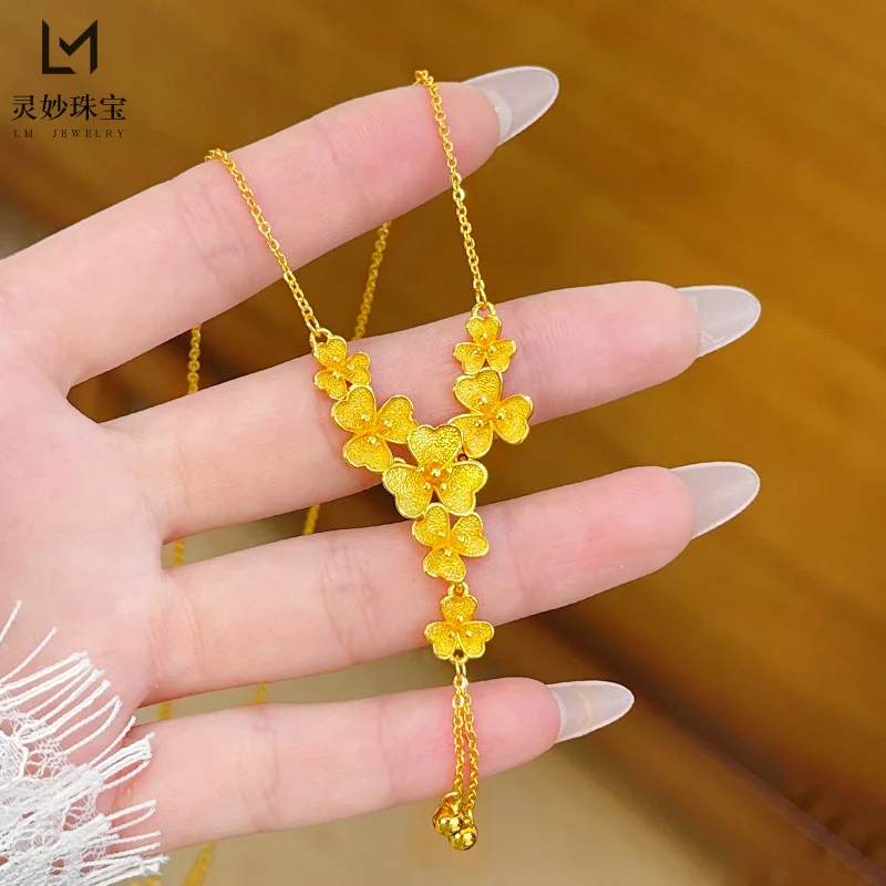 Роскошные ювелирные изделия из настоящего золота 9999 24 карата, трехлепестковый цветок, ожерелье с кисточками и каплями воды, цепочка на ключицу счастливыми цветами, изысканный подарок
Роскошные ювелирные изделия из настоящего золота 9999 24 карата, трехлепестковый цветок, ожерелье с кисточками и каплями воды, цепочка на ключицу счастливыми цветами, изысканный подарок