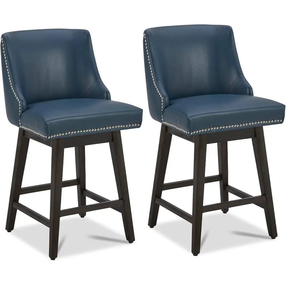 Set of 2 Upholstered Swivel Bar Stools, 26 Seat Height, Blue Faux Leather, Wood Legs
Set of 2 Upholstered Swivel Bar Stools, 26 Seat Height, Blue Faux Leather, Wood Legs