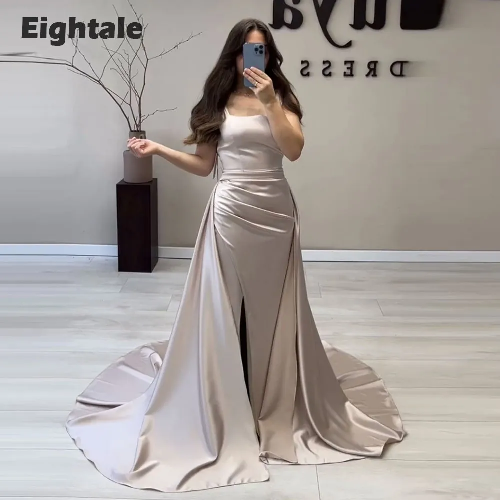 Eightale Champagne Evening Dresses with Detachable Train Spaghetti Strap Mermaid Satin Prom Wedding Party Gown Vestido De Fiesta
Eightale Champagne Evening Dresses with Detachable Train Spaghetti Strap Mermaid Satin Prom Wedding Party Gown Vestido De Fiesta