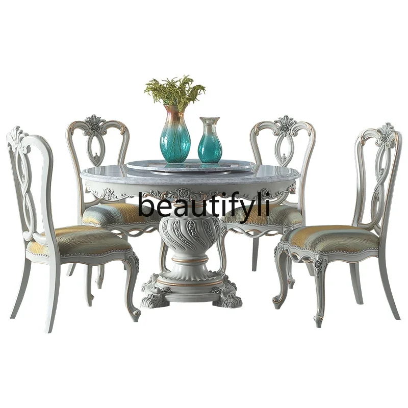 French furniture European marble countertop 1.4M round dining table with turntable dining table
French furniture European marble countertop 1.4M round dining table with turntable dining table