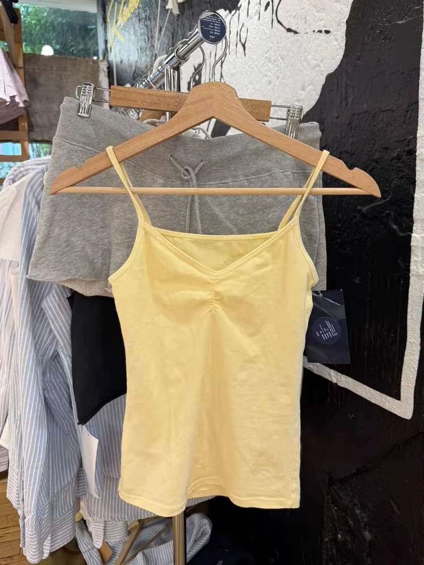 Folds V-neck Yellow Bow Black Tank Tops Women Summer All-match Cotton Sleeveless Slim Camisole Vintage Sweet Cute Crop Top Y2K
Folds V-neck Yellow Bow Black Tank Tops Women Summer All-match Cotton Sleeveless Slim Camisole Vintage Sweet Cute Crop Top Y2K
