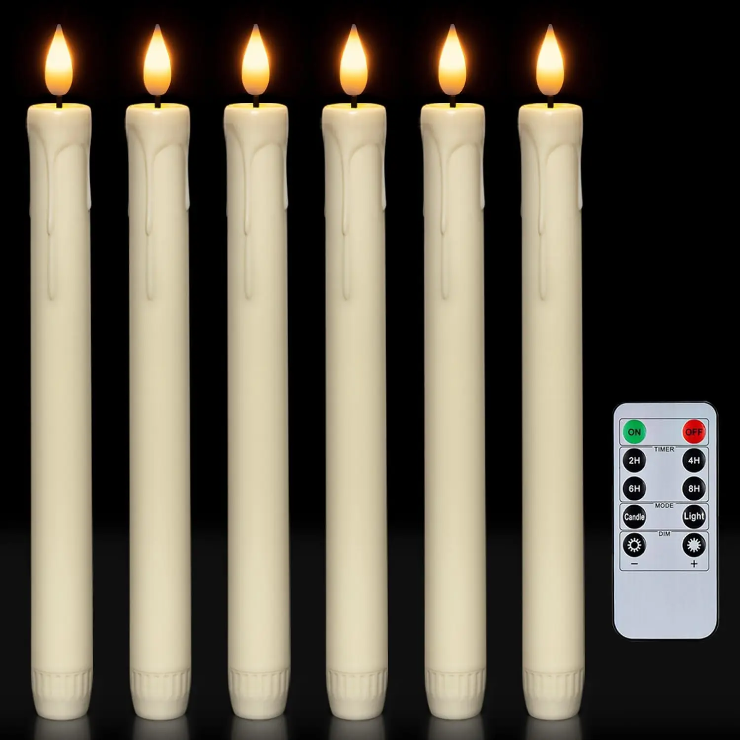 6 Pack Flameless Taper Candles with Remote, Timer, Dimmer, 9.6 Inch Ivory LED Candles for Home Decor
6 Pack Flameless Taper Candles with Remote, Timer, Dimmer, 9.6 Inch Ivory LED Candles for Home Decor