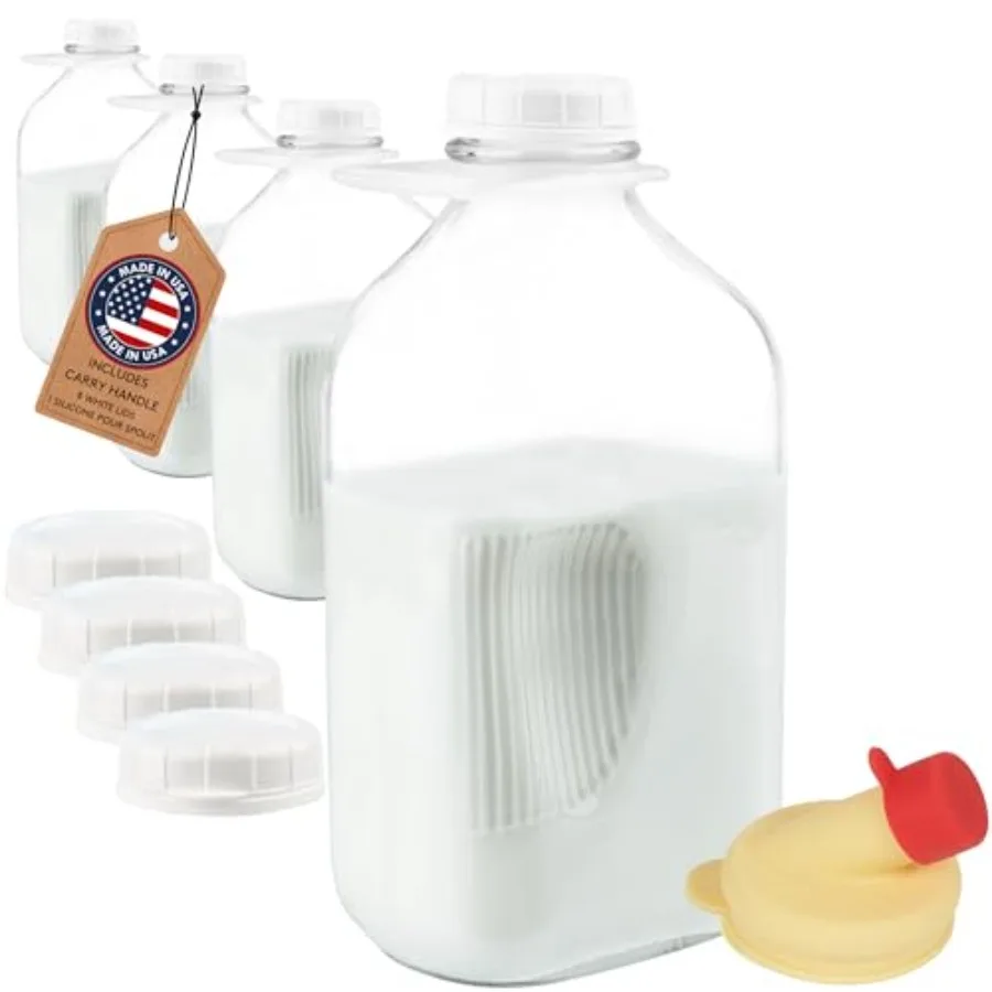 Pack Glass Milk Bottles with Carry Handles Made in USA Refrigerator Storage Includes 8 Tamper-Proof White Caps and 1 Silicone P
Pack Glass Milk Bottles with Carry Handles Made in USA Refrigerator Storage Includes 8 Tamper-Proof White Caps and 1 Silicone P