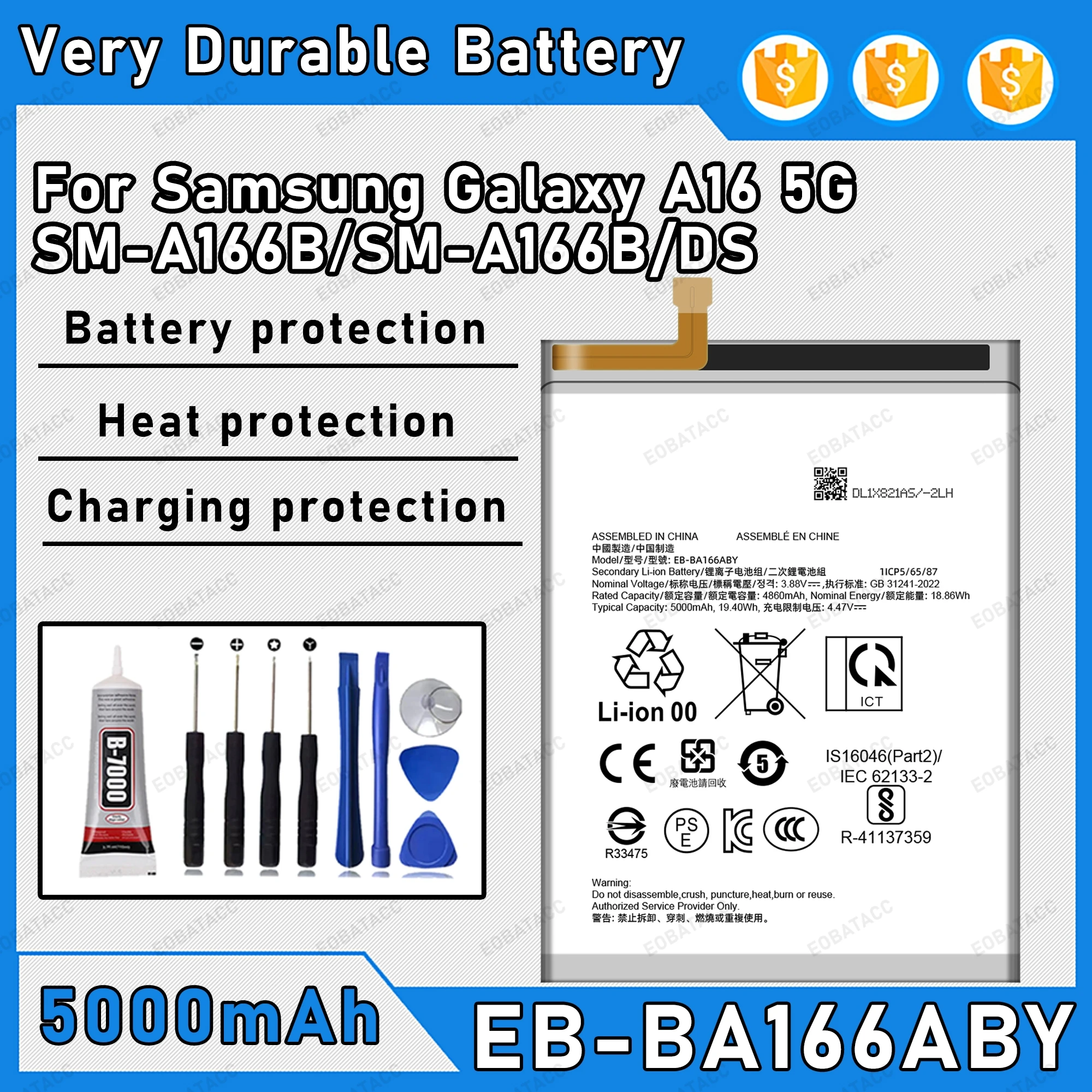 5000mAh 100% New EB-BA166ABY Battery For Samsung Galaxy A16 5G/SM-A166B Replacement Bateria+Free Tools
5000mAh 100% New EB-BA166ABY Battery For Samsung Galaxy A16 5G/SM-A166B Replacement Bateria+Free Tools