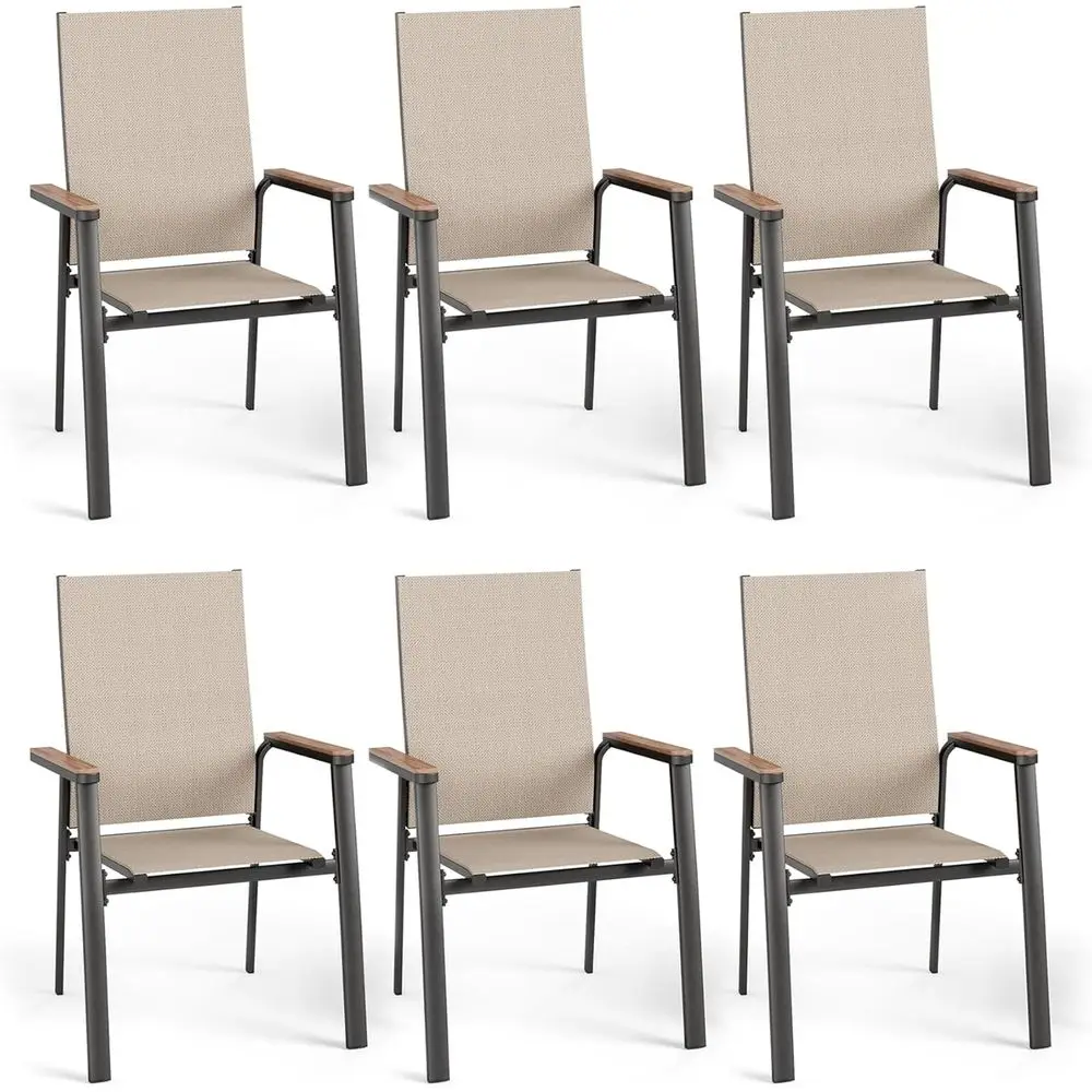 Stackable Outdoor Patio Chairs Set of 6, Lightweight with Textilene Fabric and Wood Armrests, High Back for Deck, Pool, Lawn, Ga
Stackable Outdoor Patio Chairs Set of 6, Lightweight with Textilene Fabric and Wood Armrests, High Back for Deck, Pool, Lawn, Ga