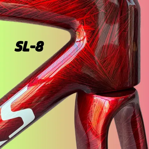 New SL8 Ice Crack Red color 700C Racing Road Bike T1100 3K Full Carbon Fibre Bicycle Frame Carbon Fork+Seatpost+Clamp+Headsets
