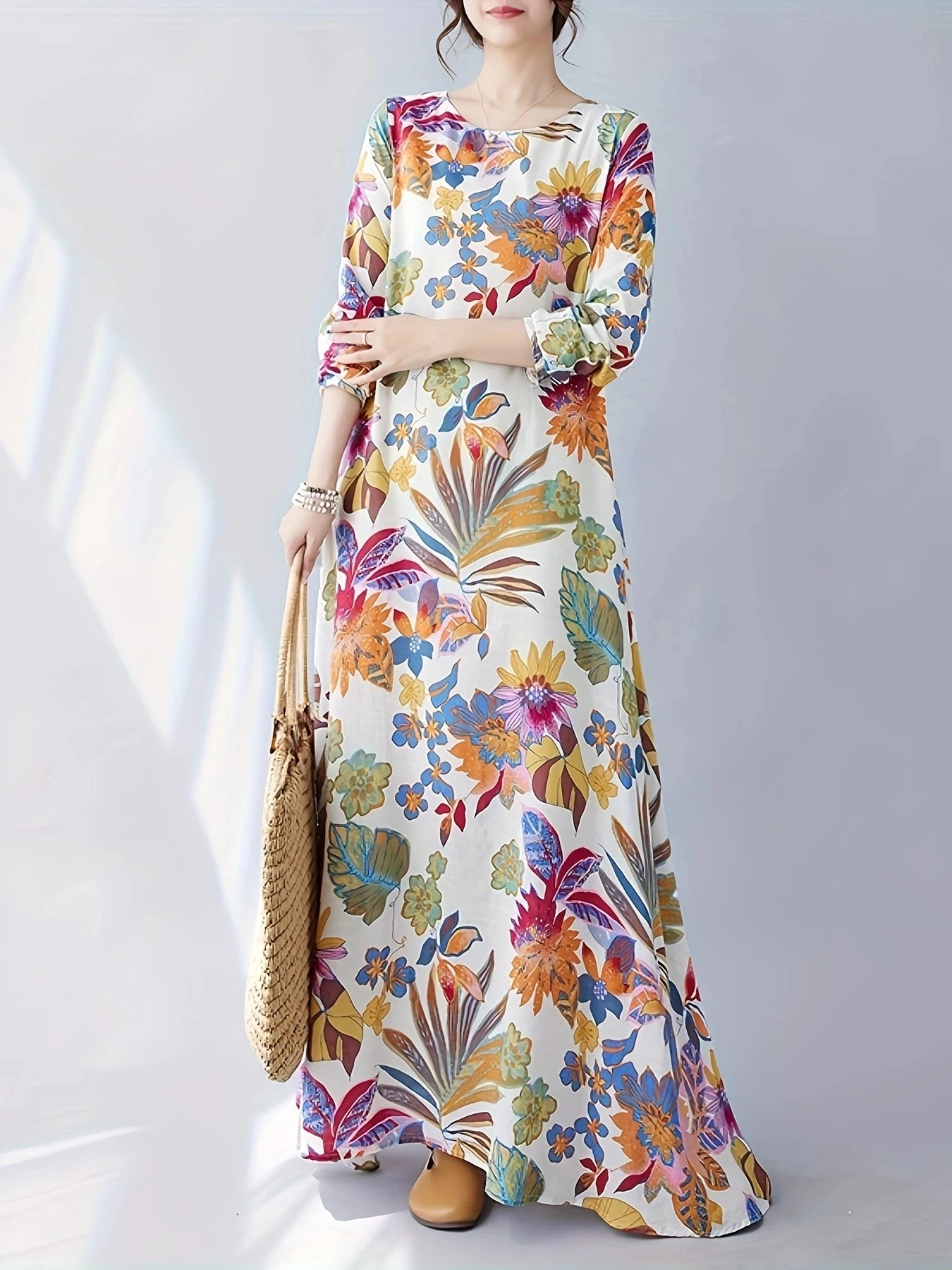 Autumn and Winter New Colorful Vacation Style Tourism Round Neck Long Skirt Meat Covering Dress for Women
Autumn and Winter New Colorful Vacation Style Tourism Round Neck Long Skirt Meat Covering Dress for Women