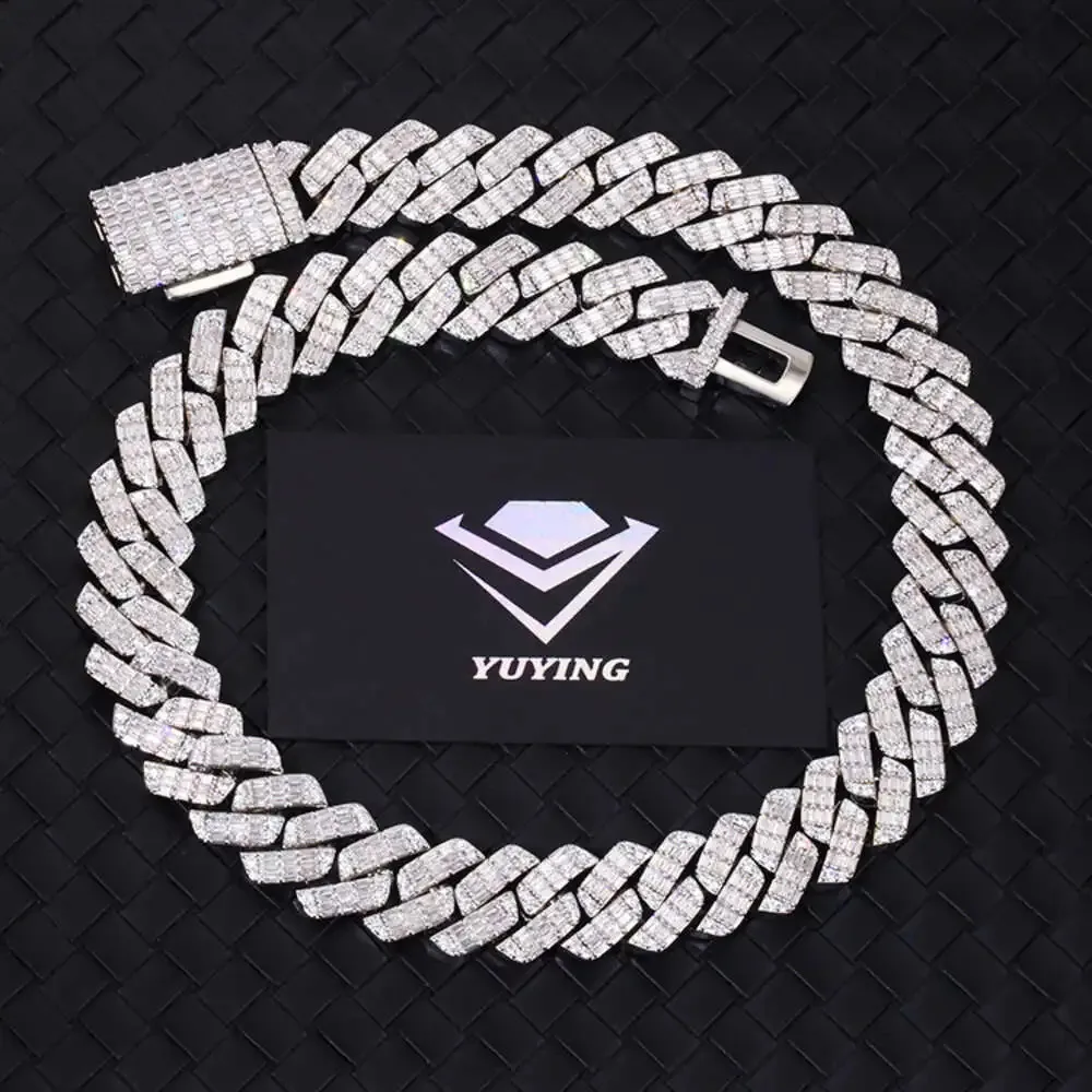 Custom Luxury 19mm Width Baguette Cuban Chain 925 Solid Silver Gra Moissanite Diamond Cuban Link Chain Mens Hip Hop Necklace
Custom Luxury 19mm Width Baguette Cuban Chain 925 Solid Silver Gra Moissanite Diamond Cuban Link Chain Mens Hip Hop Necklace